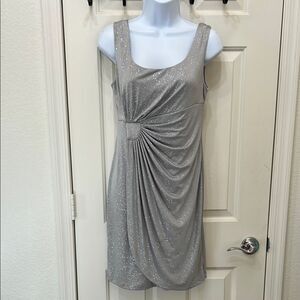 Dressbarn Size Petite 4 Sparkling Silver Metallic Sleeveless Ruched Mini Dress